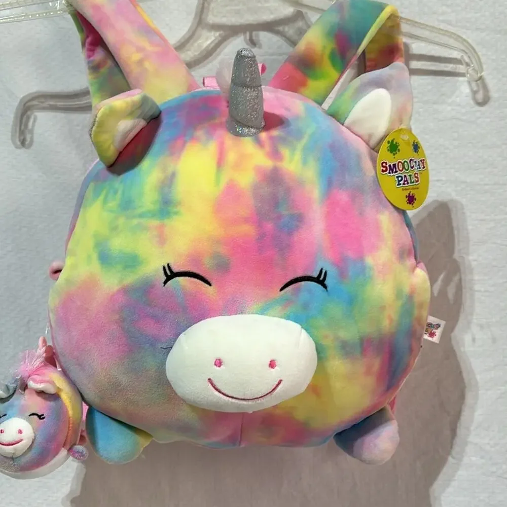Smoochy Pals plush rainbow unicorn plush back back adjustable straps soft nwt
